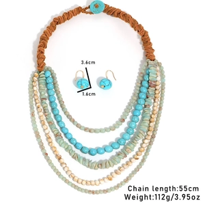 Bohemian multi-layer handmade beaded necklace with turquoise stones and size markings