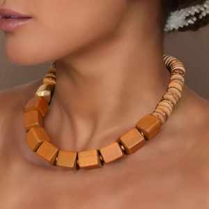 Handmade Wooden Beaded Necklace Earrings Ethnic Bohemian Style For Women Minimalist Jewelry With Toggle Clasp
