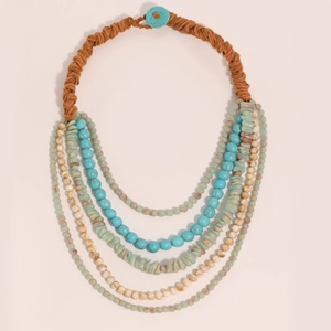 Bohemian multilayer handmade turquoise necklace with natural stones and braided cord