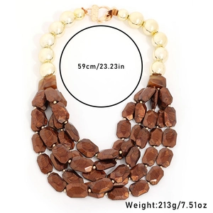 Handmade multilayer bohemian necklace with gold metal beads and brown faceted beads