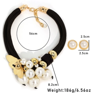 Statement imitation pearl butterfly necklace and earrings set with 56cm length