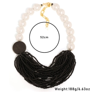 Detail shot of multi-layer fringe necklace with pearls and beads, 52cm length and 188g weight
