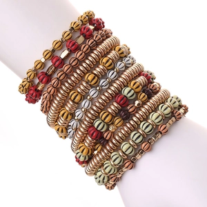 Bohemian multilayer acrylic pumpkin bead bracelet set with colorful vintage patterns