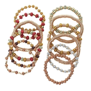 Set of 12 handmade bohemian acrylic pumpkin bead bracelets with colorful striped patterns
