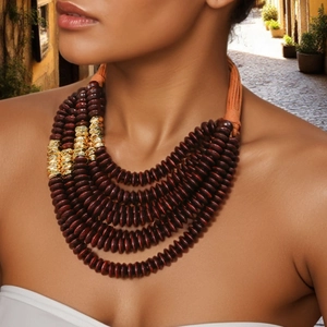 Bohemian Multi Layer Beaded Necklace Wood Beads Aluminum CCB Wax Rope Ethnic Vintage Jewelry For Women