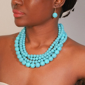 Ensemble de colliers de perles turquoise multicouches avec pendentifs géométriques