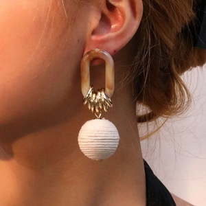 Bohemian Dangle Earrings With Amber Resin Link Gold Metal Rings And Thread Wrapped Ball Stainless Steel Earring Post