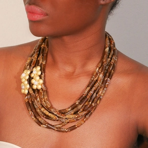 Collier Künstliche Perles Multi Rangs Résine Texture Marbre Alliage Fleur Or Faux Künstliche Perle Bohème Ethnique Vintage Femmes