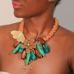 Collier Plastron Bohème Papillon Fleur Exagéré Cordon Tissé Acrylique Bois Alliage Résine Bijoux Ethniques Pour Femmes
