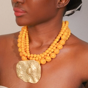 Bohemian Multi Layered Acrylic Bead Necklace Earrings Alloy Heart Pendant Wax Rope Tribal Ethnic Jewelry Women