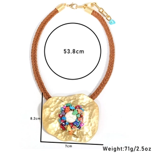 Detailed size specifications for bohemian necklace with colorful stone pendant and cord