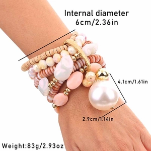 Böhmisches mehrlagiges rosa Perlenarmband-Set mit Maßen und Gewicht 83g Spezifikationen