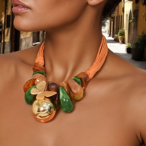 Collier Pendentif Papillon Bohème Alliage Résine Bois Corde De Cire Ethnique Vintage Bijoux Pour Femmes