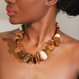 Handmade Beaded Necklace Wood Acrylic CCB Alloy Bohemian Ethnic Style Clavicle Chain Jewelry For Women Retro Natural