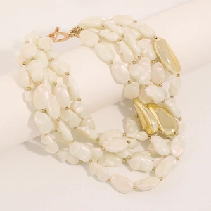 Elegant multi-layer baroque pearl necklace with golden charm and adjustable clasp