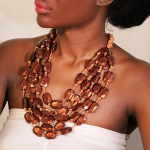 Collier À Plusieurs Rangs Bohème Pour Femmes Avec Perles Acryliques Géométriques Corde De Cire Et Chaîne En Aluminium