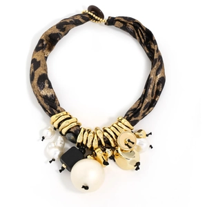 Retro Leopard-Schal-Halskette mit großen Perlen und goldenen Herzanhängern