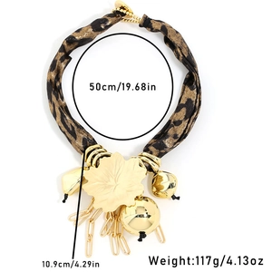 Size chart showing dimensions of the gold leaf fringe pendant necklace with leopard print