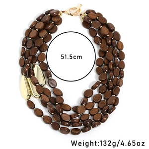 Bohemian multi-layer dark brown wooden bead necklace with gold metallic accents