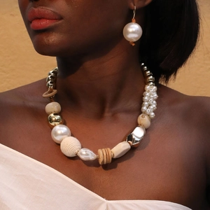 Collana E Orecchini Fatti A Mano Künstliche Perle Imitazione Legno Acrilico Multi Materiale Boho Gioielli Eleganti Per Donna