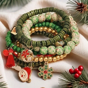 Coffret de bracelets de Noël multicouches avec charms Père Noël et flocons de neige