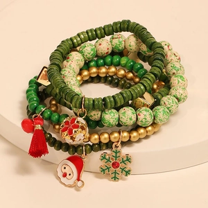 Ensemble de bracelets de perles multicouches de Noël avec Père Noël et flocon