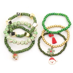 Ensemble de bracelets de Noël multicouches avec perles et breloques Père Noël et flocon de neige