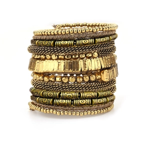 Bohemian multi-layer wrap bracelet in antique gold finish featuring beaded chain details