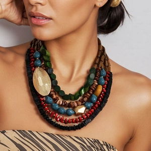 Collier Perlé Multicouche Bohème Ethnique Statement Bois Acrylique Alliage Bijoux Pour Femmes Style Rétro Chunky