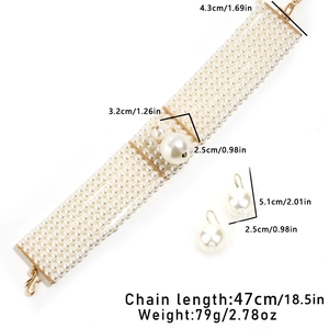 Elegant multi-layer pearl choker necklace and earrings set with gold-tone hardware