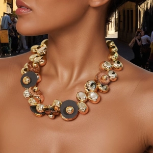 Statement Necklace Women Chunky Gold Irregular CCB Beads Mixed Discs Bohemian Retro Industrial Fashion Jewelry Accessory