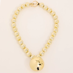 Elegant gold beaded necklace featuring high-polish CCB round beads and a large ball pendant