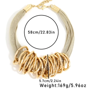 Detailed specs of the chunky gold mesh wrap necklace with 58cm length and 5.7cm pendant height
