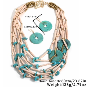 Detail view of Bohemian multi-layer acrylic bead necklace with 60cm length specifications