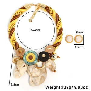 Detailed size specifications for shell and stone jewelry set with necklace and earrings
