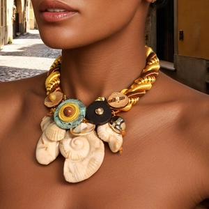 Bohemian Shell Necklace And Earrings Braided Rope Conch Resin Wood Jewelry For Women Vacation Ethnic Style