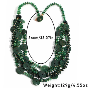 Detail view of multi-layer retro beaded necklace with weight and length dimensions