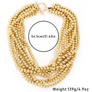 Multi-layer gold bead necklace with toggle clasp, 54.5cm length, elegant luxury accessory