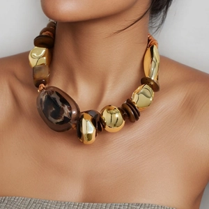Bohemian Statement Necklace Choker Acrylic Leopard Print CCB Metallic Beads Woven Wax Rope Ethnic Retro Fashion For Women