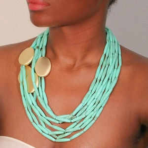 Multi Layer Beaded Necklace Acrylic CCB Alloy Mint Green Long Tube Beads Golden Metal Plates Ethnic Style For Women