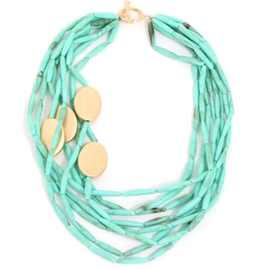 Multi-layer mint green acrylic tube necklace with marble texture and gold metal accents