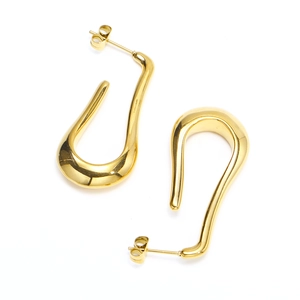 Polished U-shaped 18K gold plated stainless steel earrings with fluid curved design