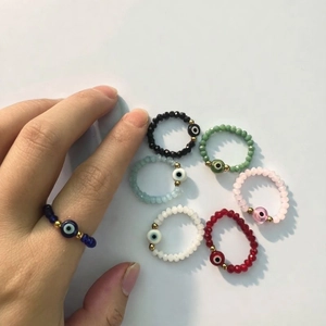 Evil Eye Beaded Ring Faceted Glass Elastic Stretch Boho Ethnic Style Fashion Jewelry For Women Gift