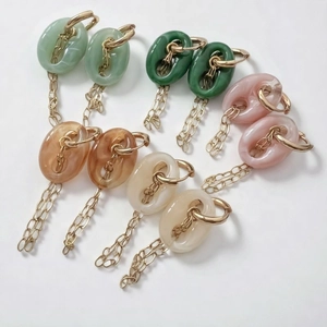 Boucles D'oreilles Pendantes En Acier Inoxydable Pour Femmes Résine Géométrique Ovale Imitation Pierre Gland Chaîne Mode Boho Bijoux