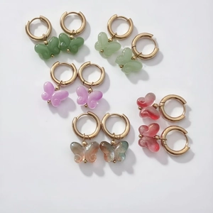 Butterfly Hoop Earrings Stainless Steel 18K Gold Plated Colorful Acrylic Pendant Sweet Fresh Jewelry For Women