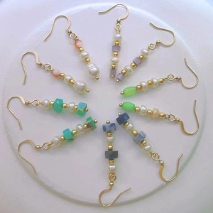 Vintage Long Drop Beaded Hook Earrings Copper Natural Stone Artificial Pearl Handmade Bohemian Style Fashion Jewelry For Women