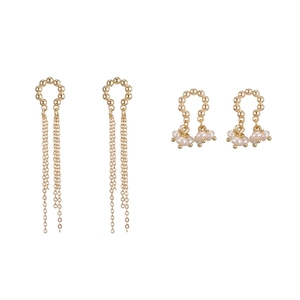 14K gold baroque pearl C-ring tassel earrings with vintage French style elegance