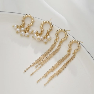 Artificial Baroque Pearl Tassel Dangle Earrings Copper 14K Gold Plated French Vintage Style Long Drop Jewelry For Women Elegant