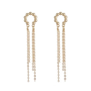 Elegant gold chain tassel drop earrings with polished bead rings for women