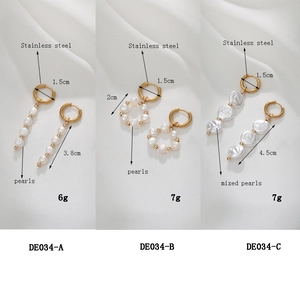 Trois styles de boucles d'oreilles géométriques en acier doré et perles d'eau douce